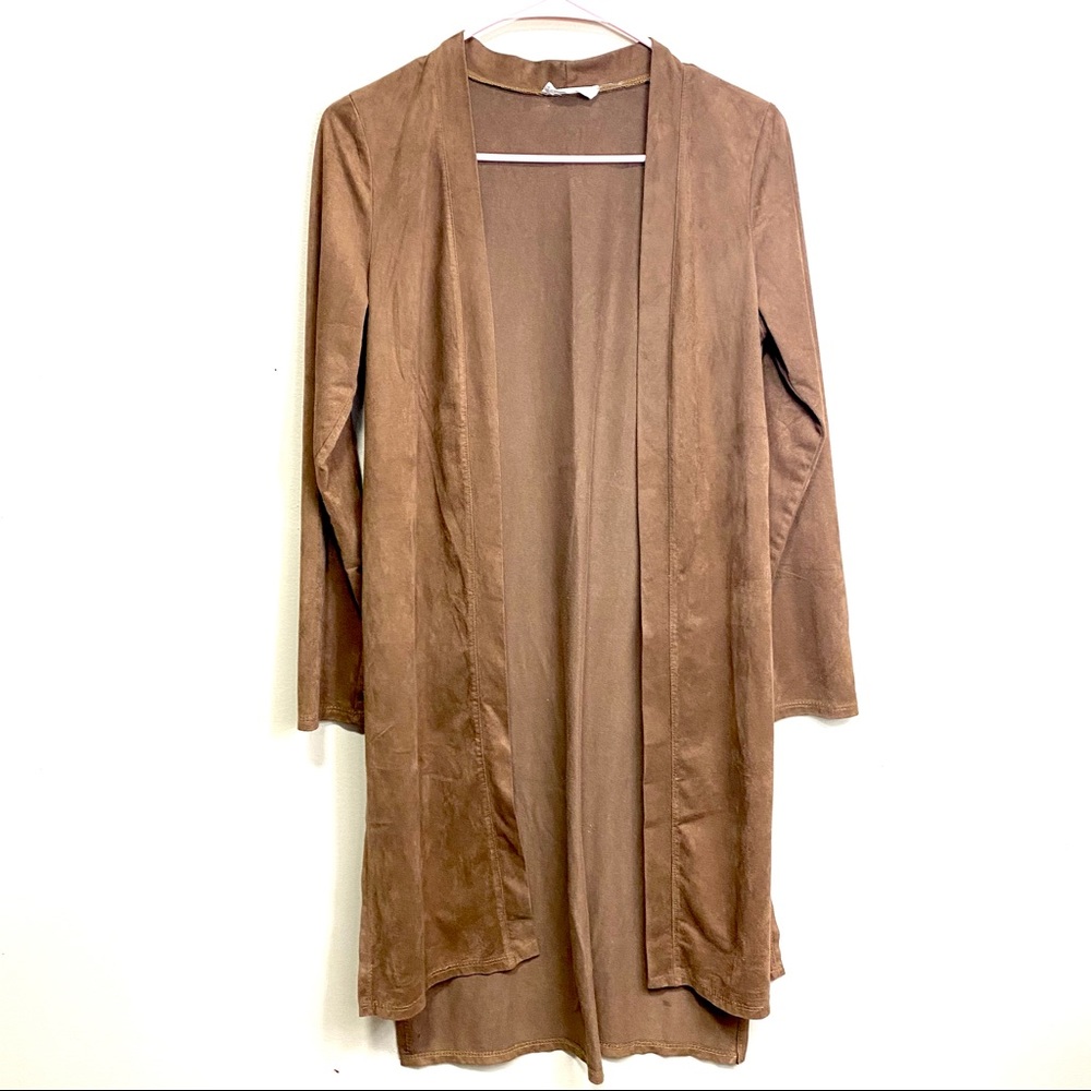 Very cute faux suede long cardigan style duster top with long slits